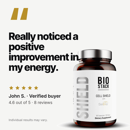 Customer review: "Really noticed a positive improvement in my energy." John S., verified buyer. 4.6 out of 5 from 8 reviews. Individual results may vary.