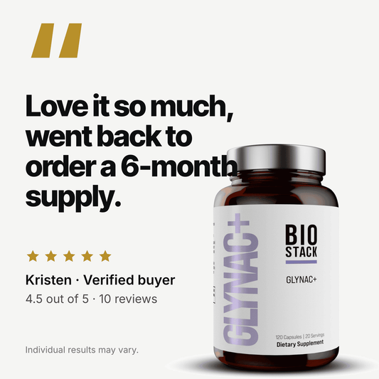 Customer review: "Love it so much, went back to order a 6-month supply." Kristen, verified buyer. 4.5 out of 5 from 10 reviews. Individual results may vary.