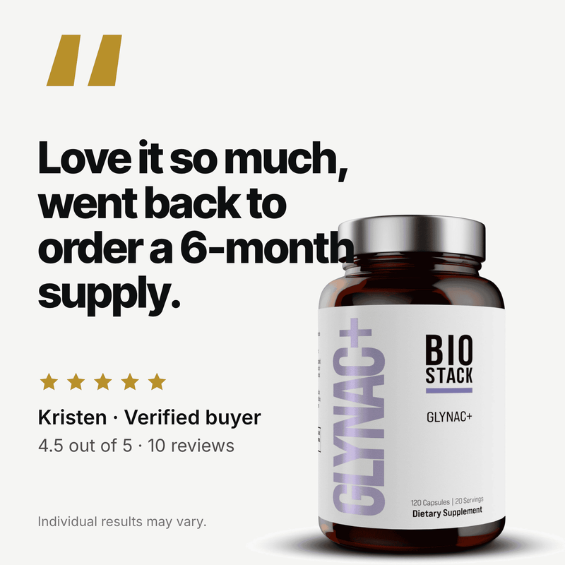 Customer review: "Love it so much, went back to order a 6-month supply." Kristen, verified buyer. 4.5 out of 5 from 10 reviews. Individual results may vary.