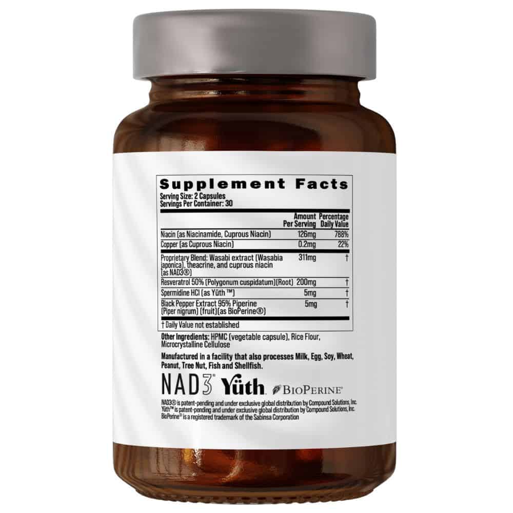 NAD Regen Supplement Facts ingredients panel